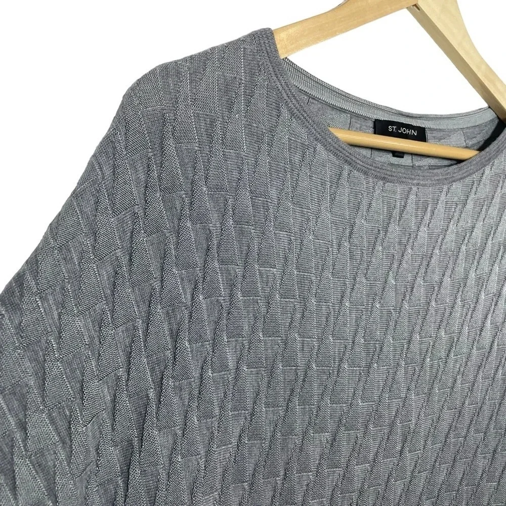 St John Womens S Gray Textured Wool Viscose Knit Short Sleeve Sweater Top